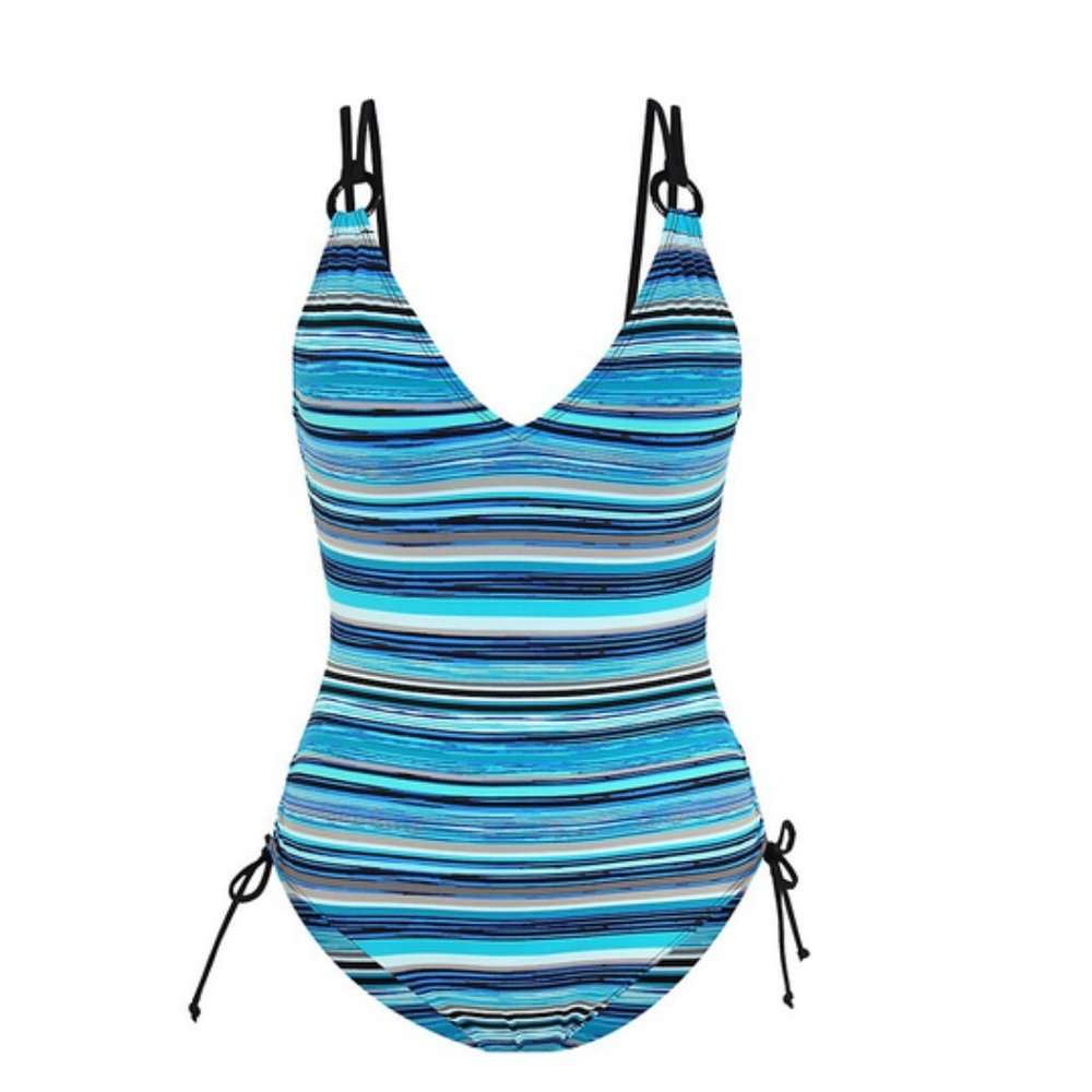SKINNY DIPPERS by MIRACLESUIT Striped V Neck One Piece Swimsuit